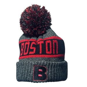 Robin Ruth Knit Gray and Red Boston Winter Beanie Hat Adult Size NWOT